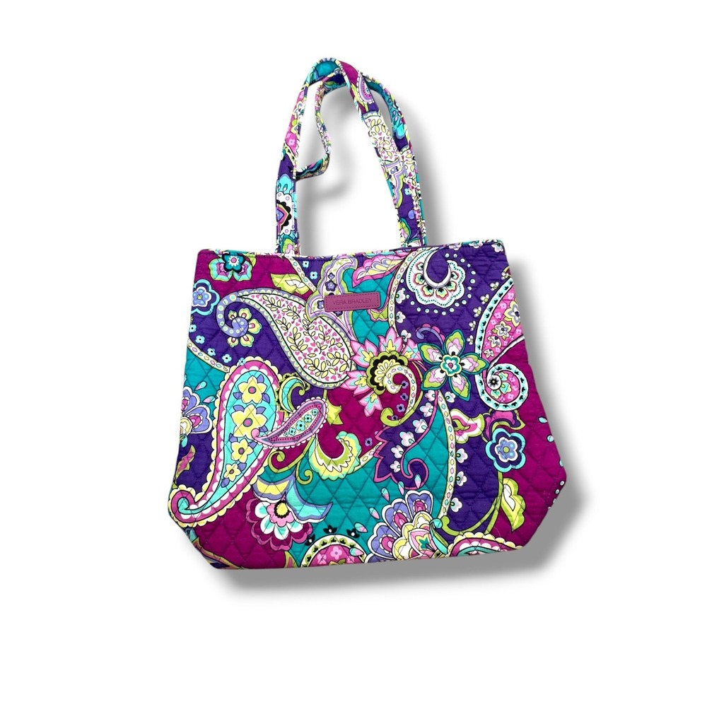 Vera Bradley Heather Tote Bag Womens Medium Purple Teal Paisley Quilted Cotton